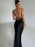 SABRINNA® Articat Satin Backless Lace Up Mermaid Slip Dress