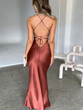 SABRINNA® Articat Satin Backless Lace Up Mermaid Slip Dress