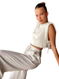 CATERINA® Linen Pant Set Crop Top