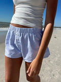 ANJALI® Loose Stripe Button Details Summer Shorts