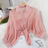 ILARIA® Sleeve Button Chiffon Shirt