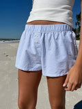 ANJALI® Loose Stripe Button Details Summer Shorts